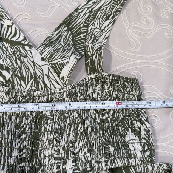 Anthropologie Square Neck Smocked Cut Out Mini Dress Animal Print Green Large - Picture 8 of 9